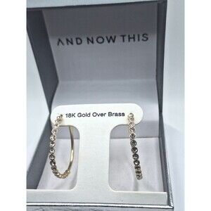 Macy's New "AND NOW THIS" 18 KT Gold over Brass Crystal Large Hoop Earrings